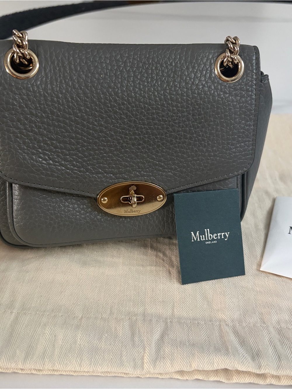 Mulberry Darley Mini Shoulder Bag – Charcoal Grey / Burgundy Interior